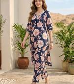 Women Floral Printed Regular Thread Work Pure Cotton Kurta with Trousers