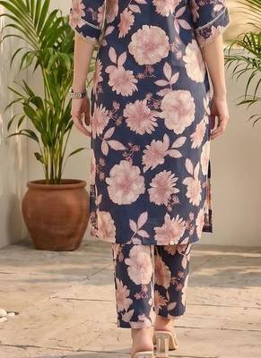 Women Floral Printed Regular Thread Work Pure Cotton Kurta with Trousers 2