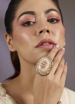 Gold plated peach pink stone ring 1
