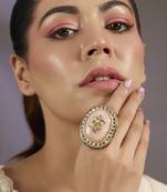 Gold plated peach pink stone ring
