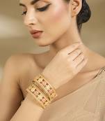 Gold plated baby pink stones floral bangles