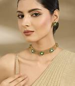 Gold plated green stones choker set