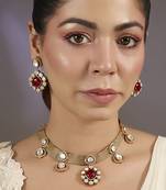 Gold plated red stone texture choker set