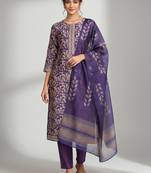 Women Floral Printed Regular Thread Work Chanderi Silk Kurta with Trousers & With Dupatta