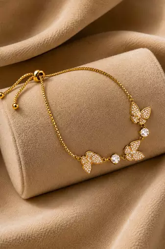 18k gold plated cz butterfly adjustable bracelet
