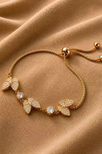 18k gold plated cz butterfly adjustable bracelet