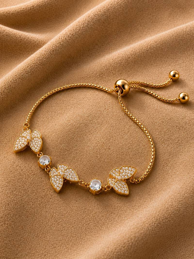 18k gold plated cz butterfly adjustable bracelet