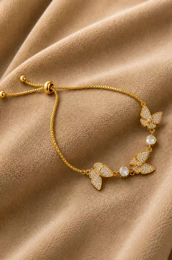 18k gold plated cz butterfly adjustable bracelet