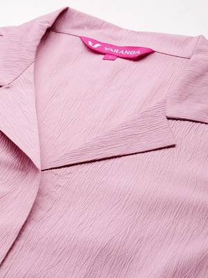 Women Solid Regular Textured Silk Crepe Shirt collar Kurta with Trousers 2