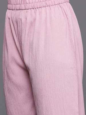 Women Solid Regular Textured Silk Crepe Shirt collar Kurta with Trousers 3