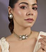 Gold plated green stone polki choker set