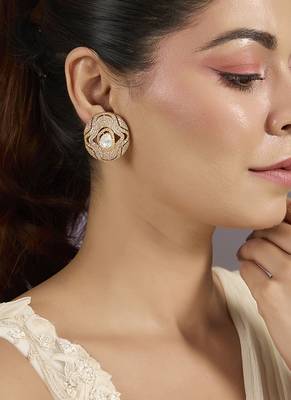Gold plated kundan floral stud earrings 1