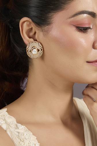 Gold plated kundan floral stud earrings