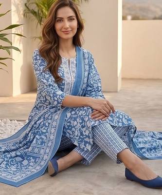 Women Floral Printed Regular Kurta with Trousers & With Dupatta 2