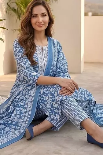 Women Floral Printed Regular Kurta with Trousers & With Dupatta
