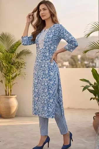 Women Floral Printed Regular Kurta with Trousers & With Dupatta