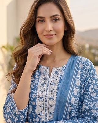 Women Floral Printed Regular Kurta with Trousers & With Dupatta 7