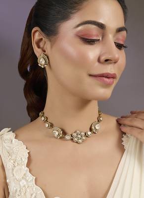 Gold plated round polki choker set 1