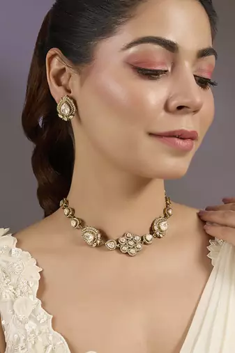 Gold plated round polki choker set