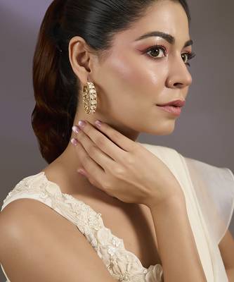 Gold plated polki hoop dangler earrings 1