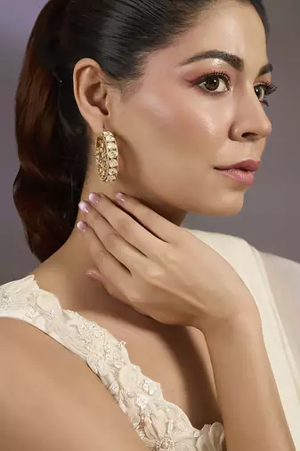 Gold plated polki hoop dangler earrings