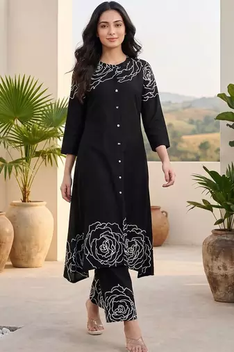 Women Floral Printed Regular Pure Cotton Kurta with Trousers