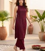 Women Striped Regular Silk Crepe Kurta with Palazzos