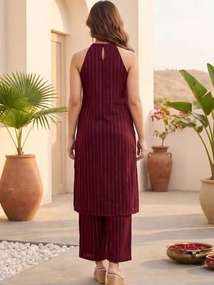Women Striped Regular Silk Crepe Kurta with Palazzos 5