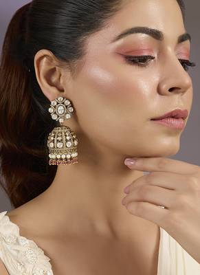 Gold plated ruby red polki stones jhumkas 1