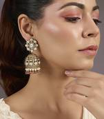 Gold plated ruby red polki stones jhumkas