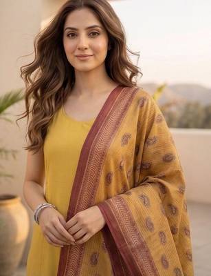 Women Ethnic Motifs Regular Kurta with Trousers & With Dupatta 3