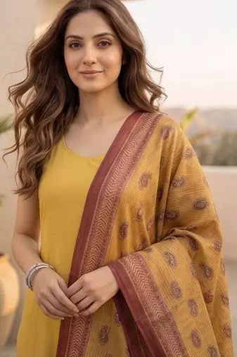 Women Ethnic Motifs Regular Kurta with Trousers & With Dupatta