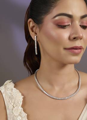 Silver plated zircon stones tennis necklace set 1