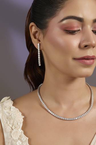 Silver plated zircon stones tennis necklace set