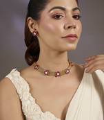 Gold plated ruby red floral stones choker set
