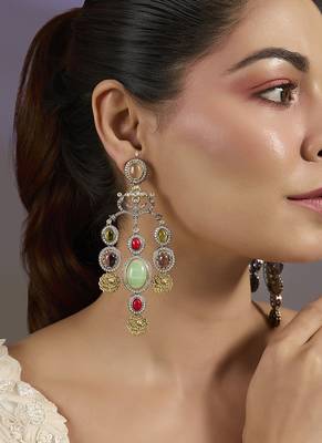 Gold plated multicolor polki stones danglers 1