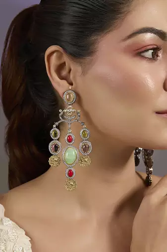 Gold plated multicolor polki stones danglers