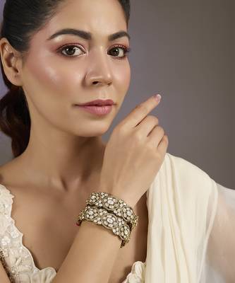 Gold plated moissanite polki stones bangles 1