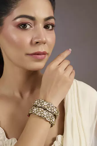 Gold plated moissanite polki stones bangles