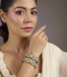 Gold plated moissanite polki stones bangles