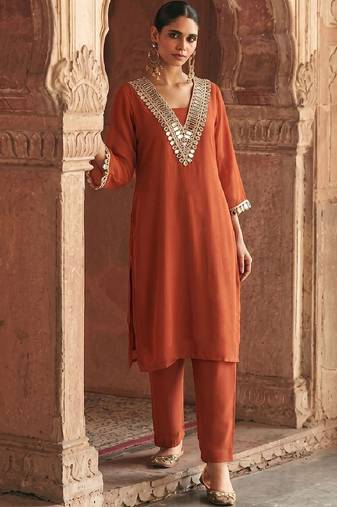 Women Regular Mirror Work Kurta with Trousers