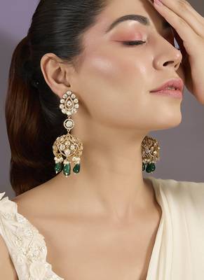 Gold plated green polki stones jhumkas 1