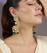 Gold plated green polki stones jhumkas