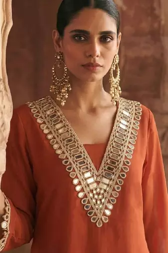 Women Regular Mirror Work Kurta with Trousers