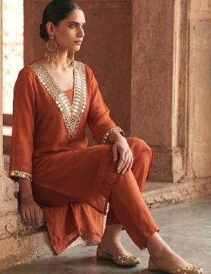 Women Regular Mirror Work Kurta with Trousers 4