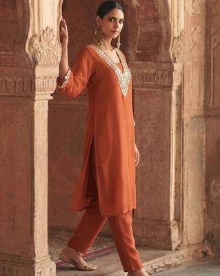 Women Regular Mirror Work Kurta with Trousers 5