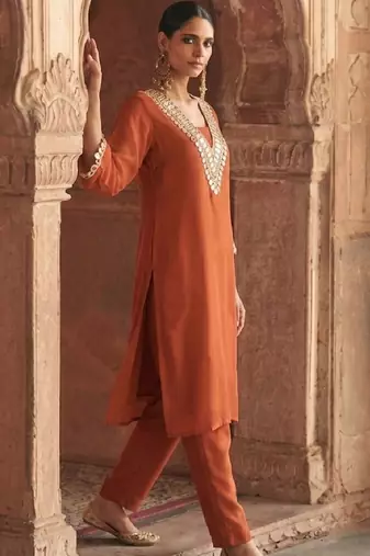 Women Regular Mirror Work Kurta with Trousers