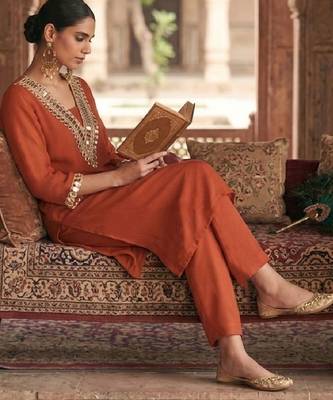 Women Regular Mirror Work Kurta with Trousers 6