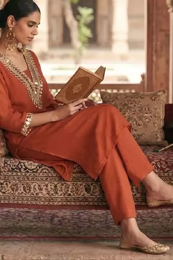 Women Regular Mirror Work Kurta with Trousers