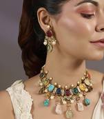 Gold plated multicolor polki stones necklace set